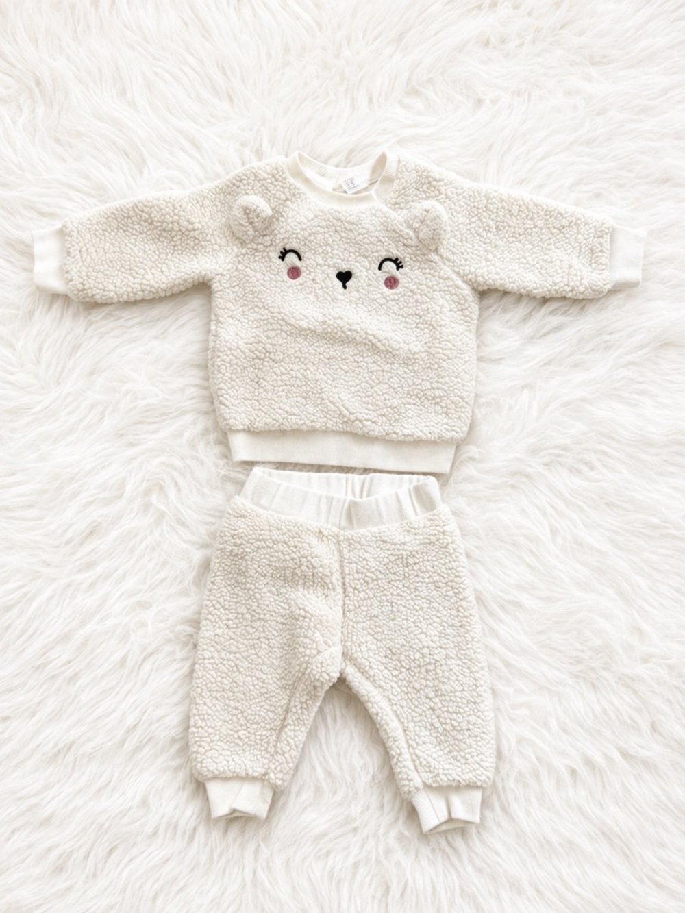 H&M Baby Sherpa Fleece Set Cream Cozy Outfit 4–6 Months